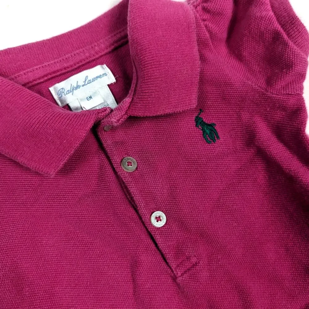 Ralph Lauren Dress Baby Girls Sz 6m Magenta Pink Preppy Collared Polo